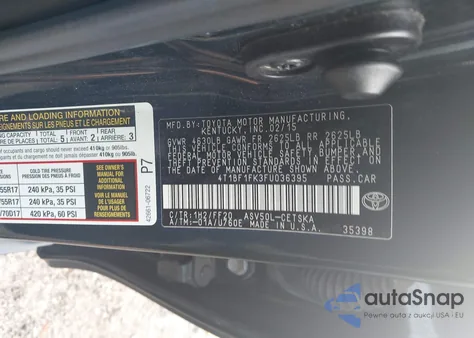 2015 Toyota Camry Se z USA, uszkodzony, nr VIN 4T1BF1FK3FU036395